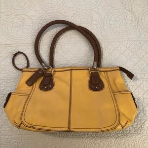 Relic braided handles mustard/brown pebbled faux leather handbag purse satchel